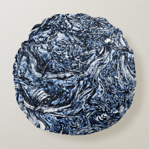 Navy Blue Nature Abstract Pattern Round Cushion