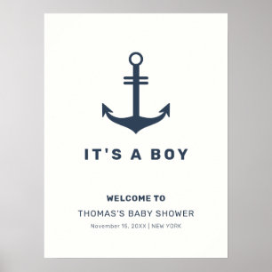 Navy Blue Nautical Anchor Baby Shower Welcome Poster