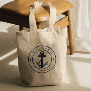 Navy Blue Nautical Anchor Boat Name Cruise Custom Tote Bag
