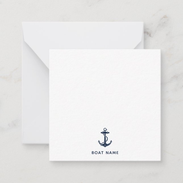 Navy Blue Nautical Anchor Boat Name Custom Card (Front)