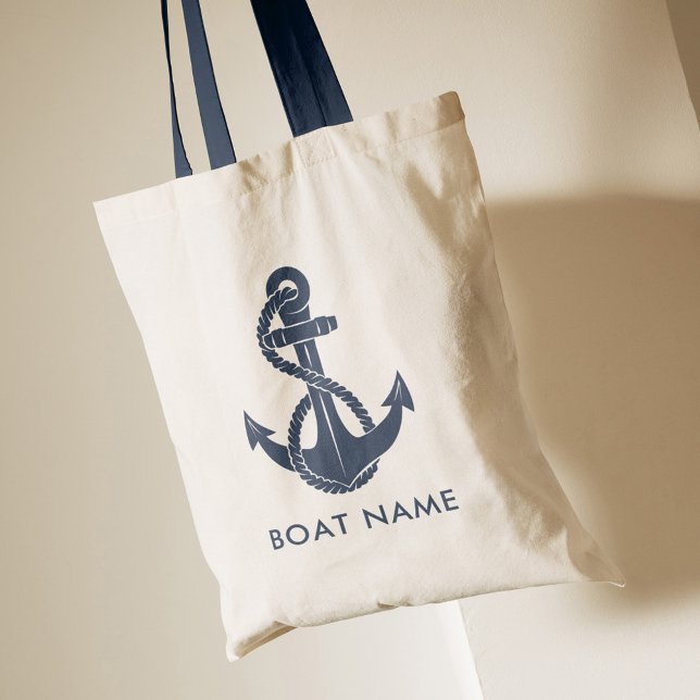 Navy Blue Nautical Anchor Boat Name Custom Tote Bag (Nautical Navy Blue Anchor Boat Name Custom Tote Bag)