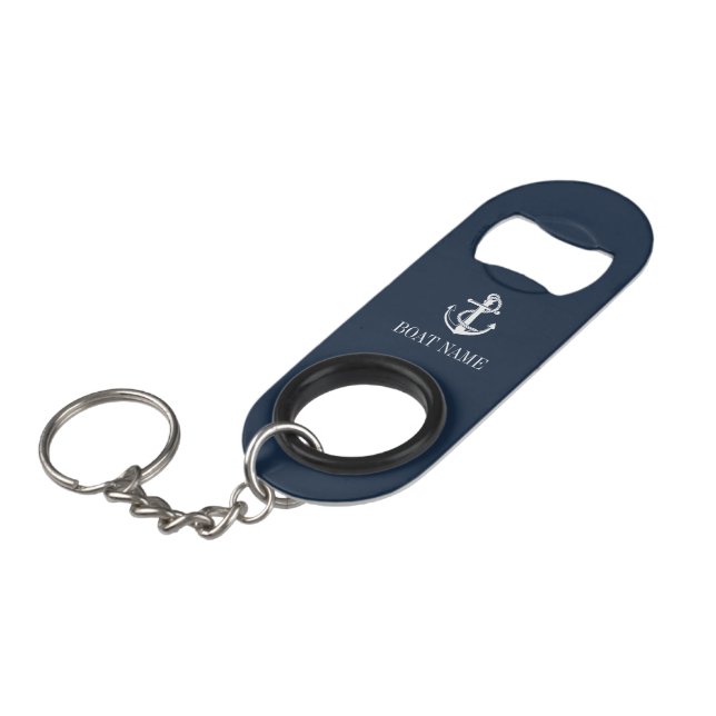 Navy Blue Nautical Anchor Boat Name Keychain Bottl (Front Angled)