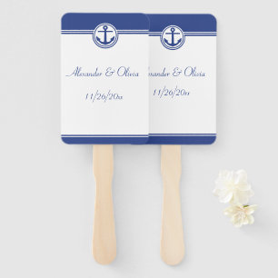 Navy Blue Nautical Anchor Hand Fan