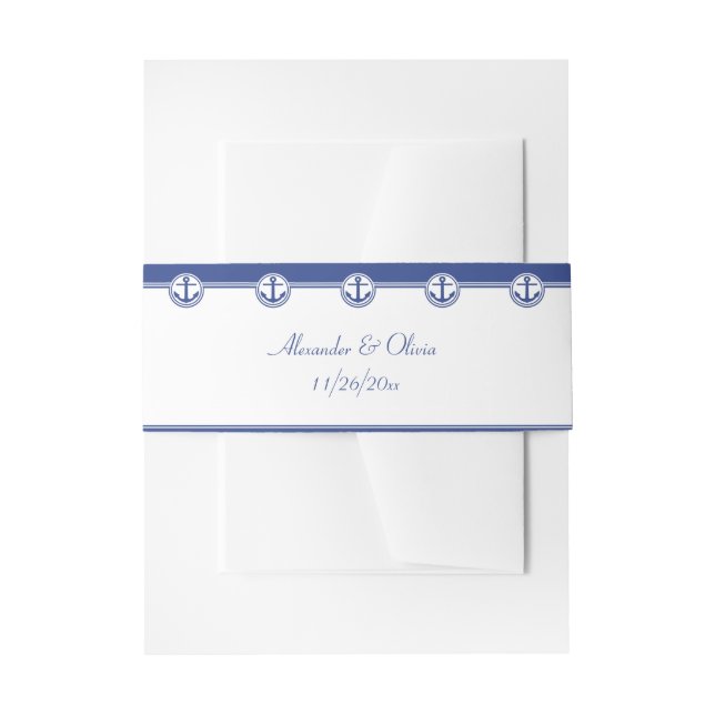 Navy Blue Nautical Anchor Invitation Belly Band (Front Example)