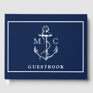 Navy Blue Nautical Anchor Monogram Wedding Guest Book