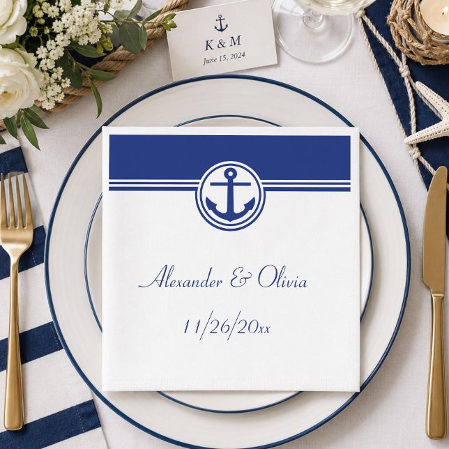 Navy Blue Nautical Anchor Napkin (Navy Blue Nautical Anchor Napkins)