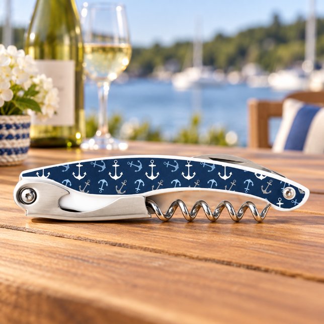 Navy Blue Nautical Anchor Pattern Corkscrew (Creator Uploaded)