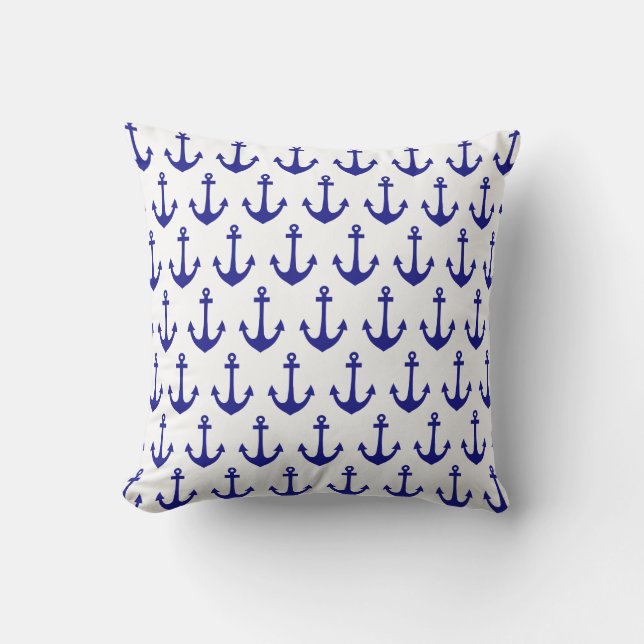 Navy Blue Nautical Anchor Pattern Outdoor Cushion (Front)