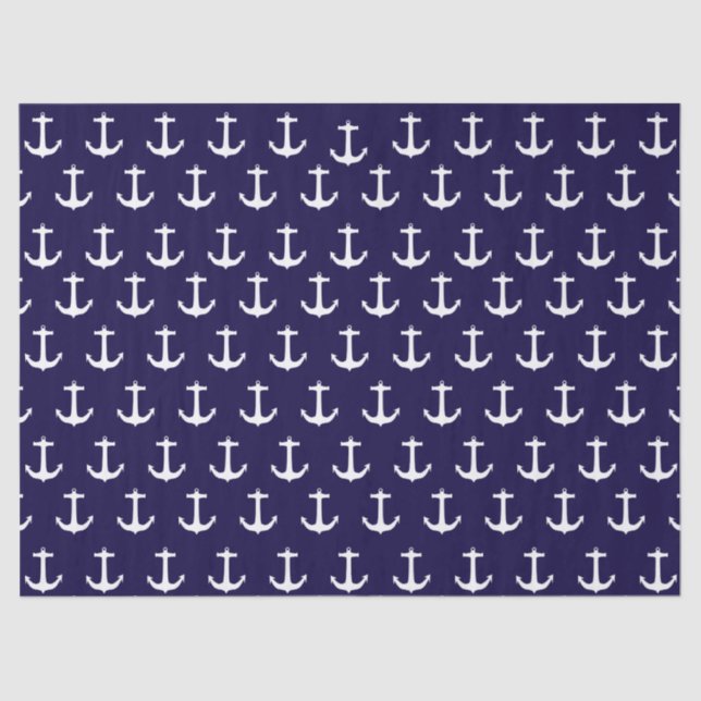 Navy Blue Nautical Anchor Pattern Tissue Paper (Front)