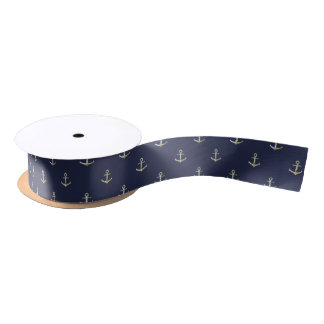 Navy blue nautical anchor satin ribbon