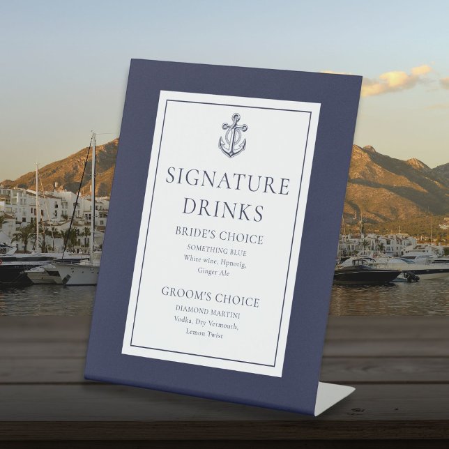 Navy Blue Nautical Anchor Signature Drinks Pedestal Sign (Navy Blue Nautical Anchor Signature Drinks Pedestal Sign)