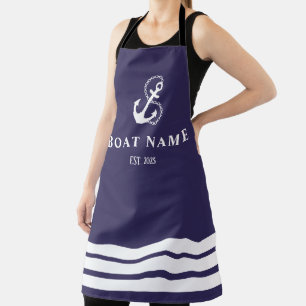 Navy Blue Nautical Anchor & Stripes Apron