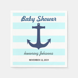 Navy Blue Nautical Anchor Stripes Baby Shower Napkin