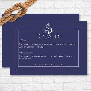 Navy Blue Nautical Anchor Wedding Details Enclosure Card