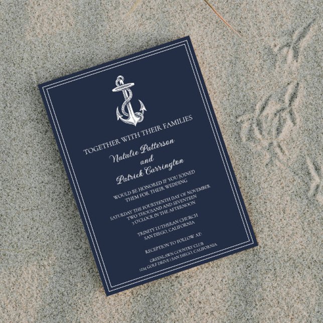 Navy Blue Nautical Anchor Wedding Invitation (Navy Blue Nautical Anchor Wedding Invitation)