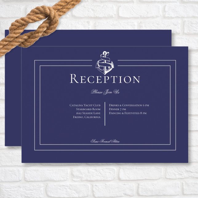 Navy Blue Nautical Anchor Wedding Reception Enclosure Card (Navy Blue Nautical Anchor Wedding Reception Enclosure Card)