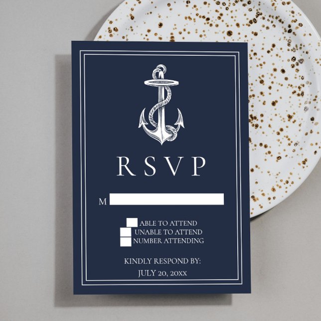 Navy Blue Nautical Anchor Wedding RSVP Card (Navy Blue Nautical Anchor Wedding RSVP Card)