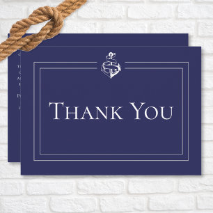 Navy Blue Nautical Anchor Wedding Thank You Card