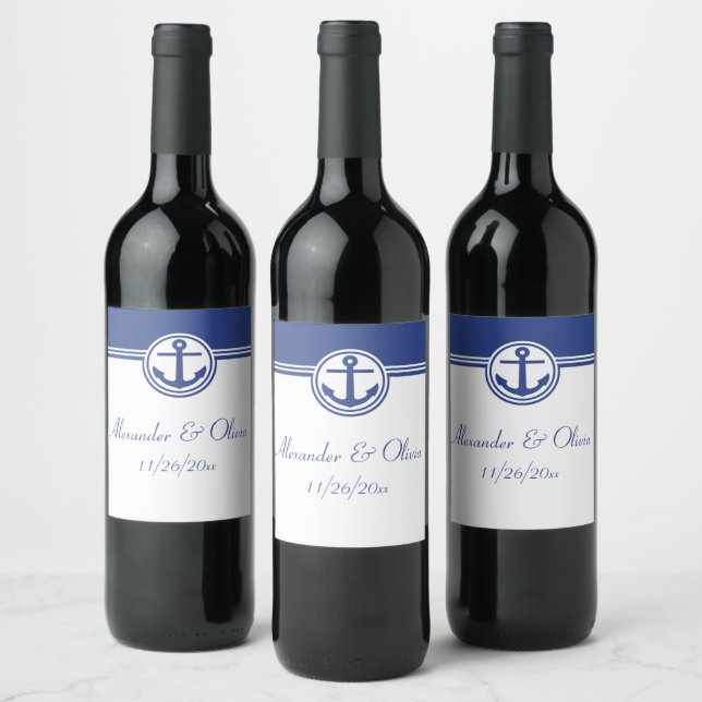 Navy Blue Nautical Anchor Wine Label (Bottles)
