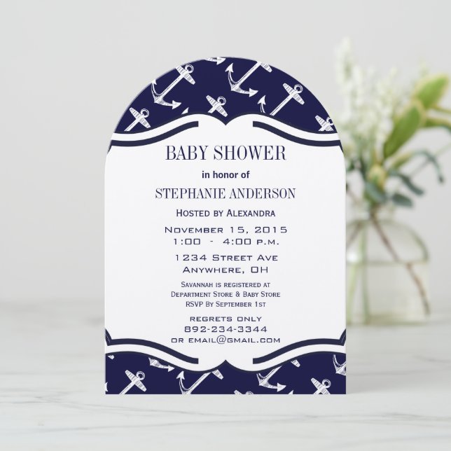 Navy Blue Nautical Baby Boy Shower Invitation (Standing Front)