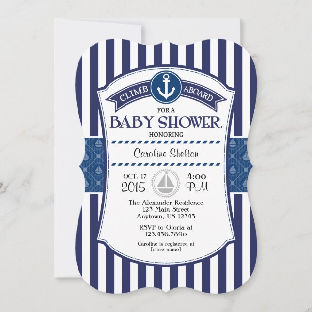 Navy Blue Nautical Baby Shower Invitation (Front)