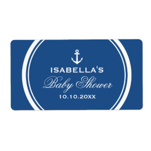 Navy blue nautical baby shower water bottle labels