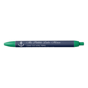 Navy Blue Nautical BnB Property Rental Promotional Black Ink Pen
