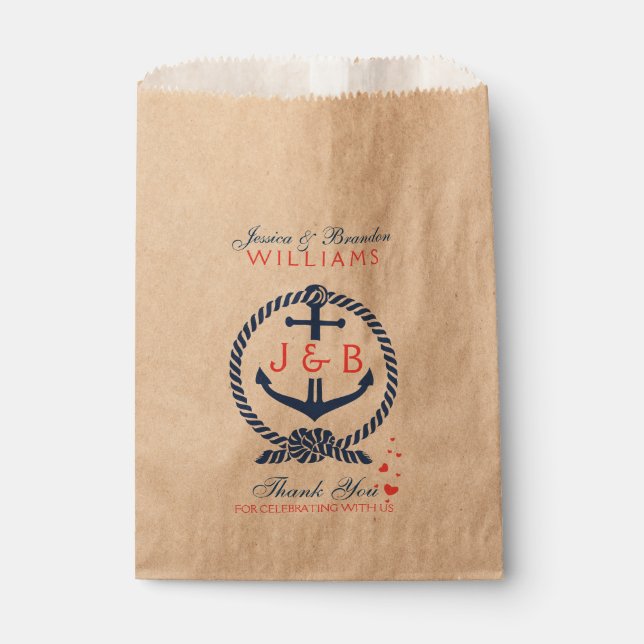 Navy Blue Nautical Boat Anchor And Rope Favour Bags (Front)