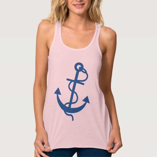 Navy Blue Nautical Boat Anchor Illustration 3 Singlet (Front)