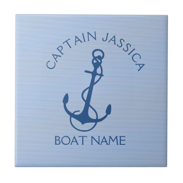 Navy Blue Nautical Boat Anchor On Light Blue Tile (Front)