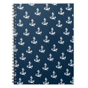 Navy Blue Nautical Boat Anchor Pattern Notebook