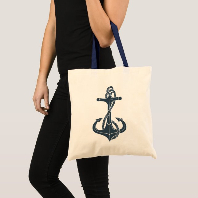 Navy-blue nautical boat anchor tote bag (Front (Product))
