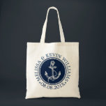 Navy Blue Nautical Boat Anchor Wedding Template Tote Bag<br><div class="desc">Navy blue and white nautical boat anchor wedding template for names and wedding date.</div>