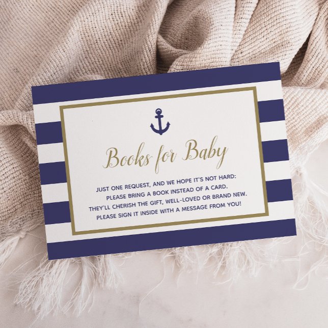 Navy Blue Nautical Boy Baby Shower Book Request Enclosure Card (Creator Uploaded)