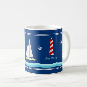 Navy Blue Nautical Coffee Mug for Boat Lovers