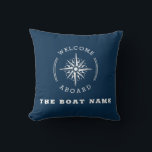 navy blue nautical compass boat ship cushion<br><div class="desc">a navy blue colour and personalised name detail and nautical elements The colour and text are editable.</div>