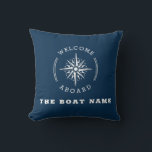 navy blue nautical compass boat ship cushion<br><div class="desc">a navy blue colour and personalised name detail and nautical elements The colour and text are editable.</div>
