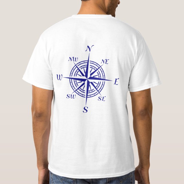 Navy Blue Nautical Compass Rose T-Shirt (Back)