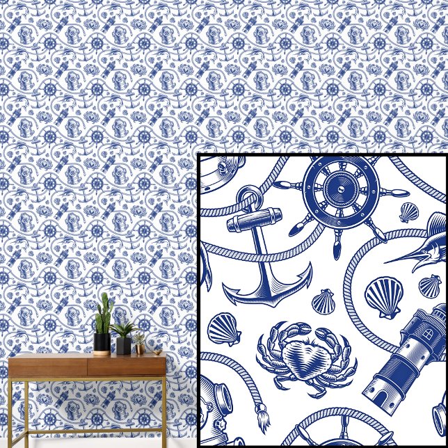 Navy Blue Nautical Design on White  Wallpaper (Creator Uploaded)