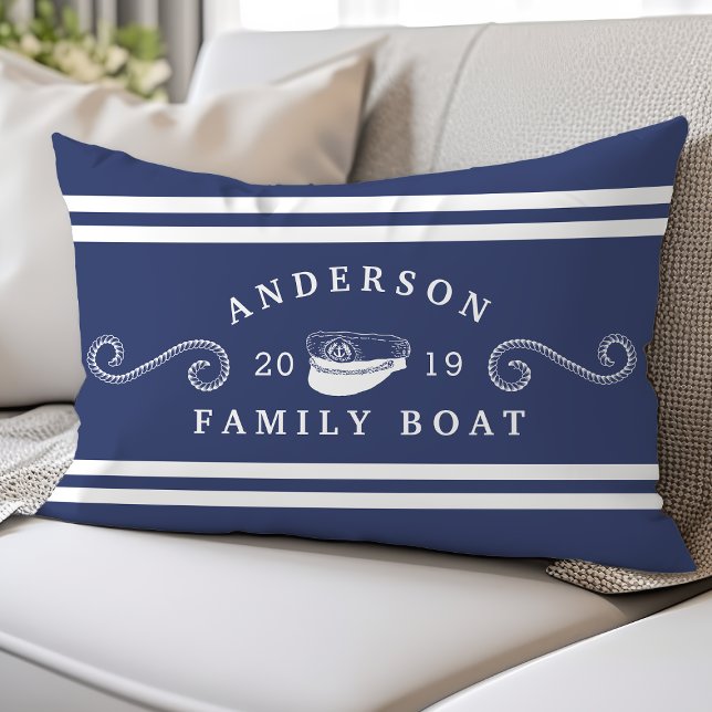 Navy Blue Nautical Family Boat Boating Captain Lumbar Cushion (Creator Uploaded)