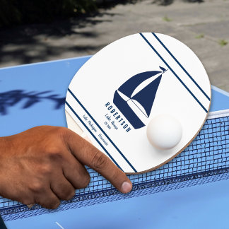Navy Blue Nautical Family Name Lake House Ping Pong Paddle