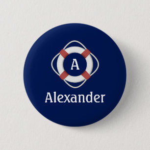 Navy Blue Nautical Lifesaver Monogram 6 Cm Round Badge