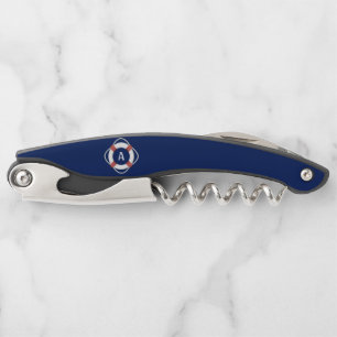 Navy Blue Nautical Lifesaver Monogram Corkscrew