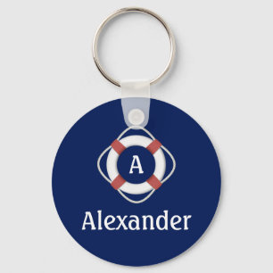 Navy Blue Nautical Lifesaver Monogram Key Ring