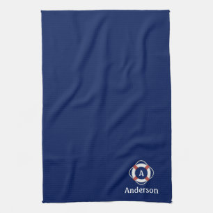 Navy Blue Nautical Lifesaver Monogram Tea Towel