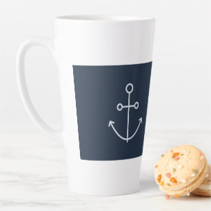 Navy Blue Nautical Minimal Anchor Latte Mug