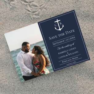 Navy Blue Nautical Monogram Photo Save the Date