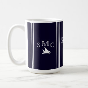 Navy Blue Nautical Monogram Sailboat Ceiling Lamp Coffee Mug