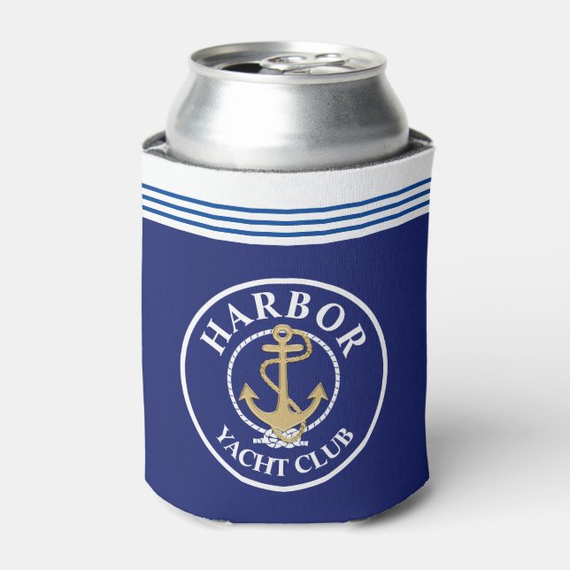 Navy Blue Nautical Monogrammed Bottle Cooler (Can Front)