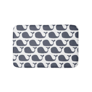 Navy Blue Nautical Ocean Whales Bath Mat